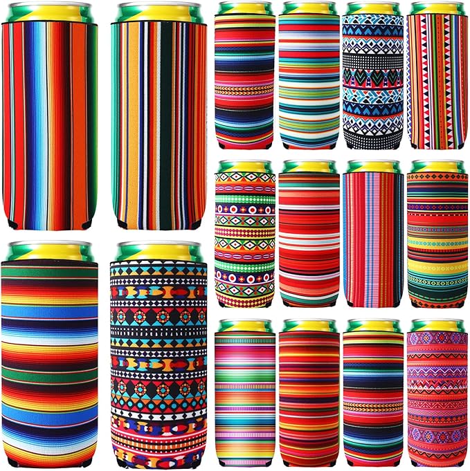 Nitial 16 Pcs Mexican Soda Cooler Sleeve Summer Neoprene Can Cover for 12 oz Beer Bottle Drink Sleeve Beverages Fiesta Par...