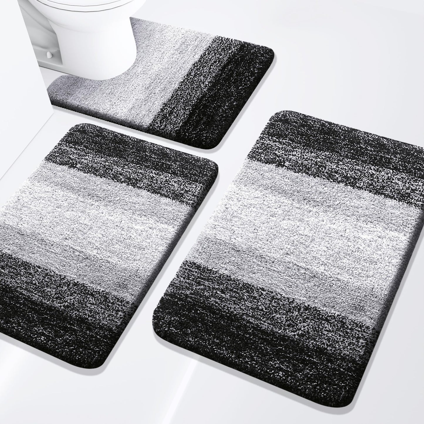 Arotive Bathroom Rugs Set 3 Piece, Extra Soft and Absorbent Bath Rugs, Machine Wash Dry Bath Mats for Bathroom, Toilet, Tub and Shower, 24x16, 30x20 and U-Shaped 24x20, Black