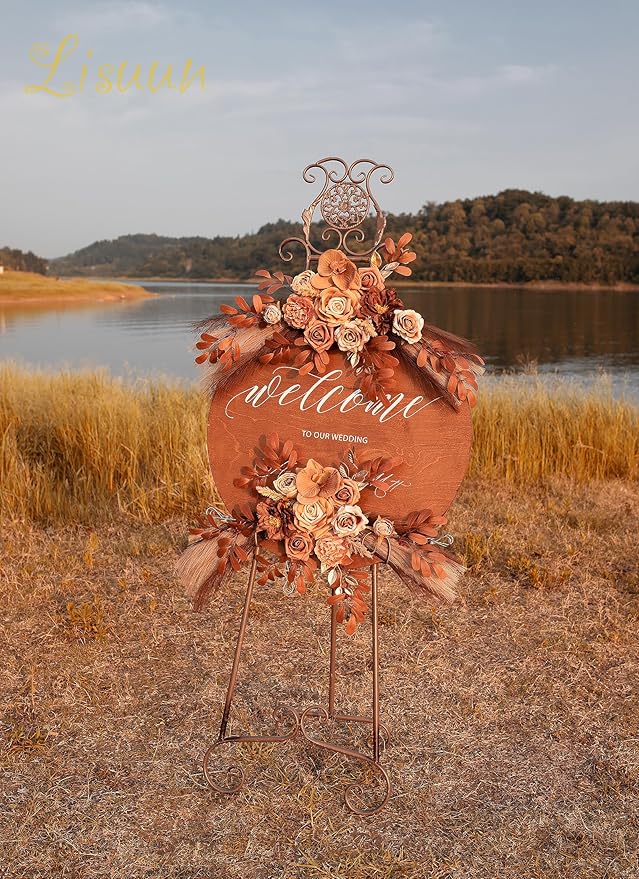 Wedding Arch Flowers, Artificial Floral Decor for Wedding Ceremony & Reception, Standard Size Large Flower Swag Set for Backdrop & Welcome Sign, Pack of 2 (Coffee Pampas)