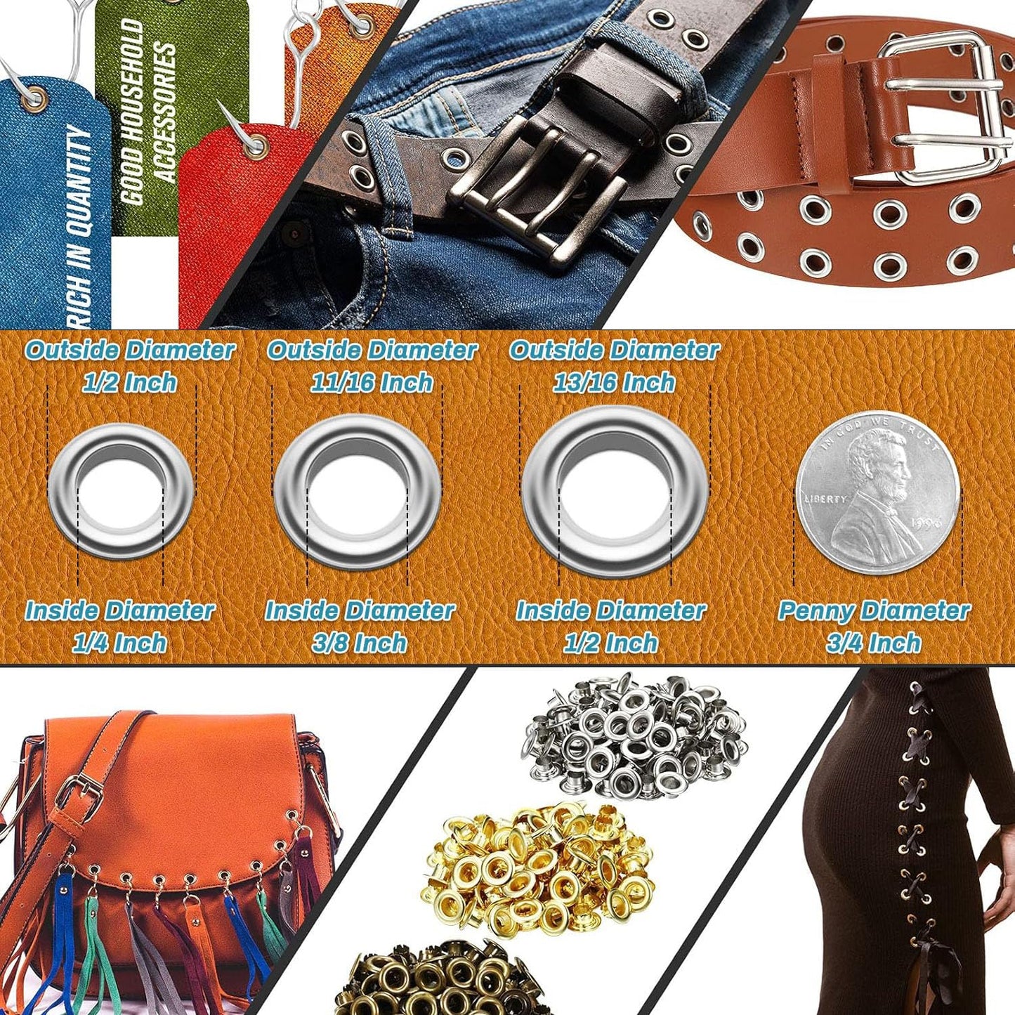 1003Pcs Grommet Tool Kit, 1/4 Inch 6mm(Inside) Grommet Eyelet Pliers Kit with 1000 Metal Eyelets with Washers for Fabric, Leather, Belt, Shoes, Clothes