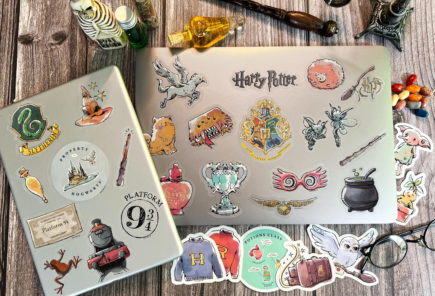 Harry Potter Watercolor Clear Vinyl Decal Stickers, Waterproof, UV & Scratch-Resistant, Sticker Decals for Laptops, Water Bottles, Journals, Kindles & More, Officially Licensed (Transparent, 50-Pack)
