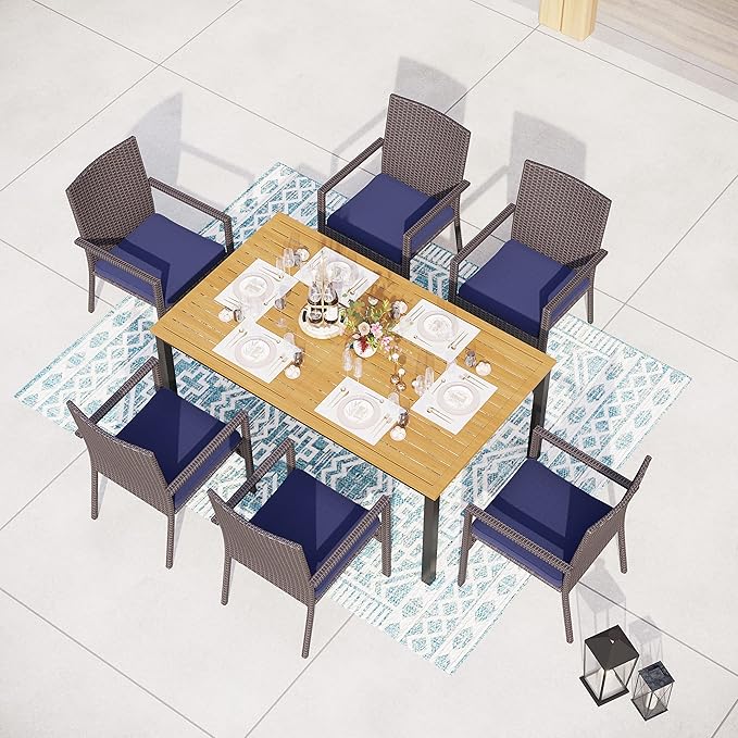 MFSTUDIO Patio Rattan Chairs Set of 6, Wicker Outdoor Dining Chairs Set of 6, All Weather Patio Armchairs w/Armrests, Steel Frame, Brown, 330lbs