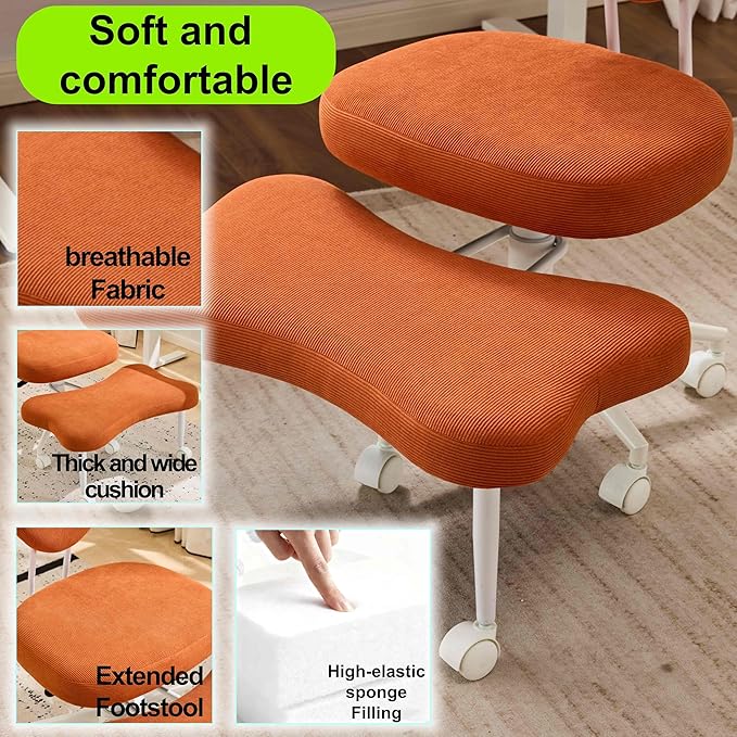Orange Crossed Legged Office Chair, Criss Cross Office Chair with Adjustable Height, Lumbar Support & Wheels, Meditation Desk Chair for ADHD Home Office Use