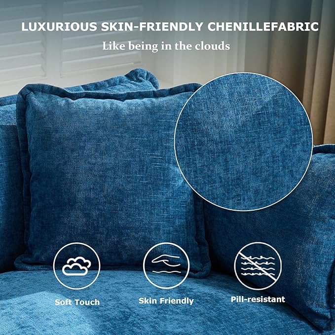 SoarFlash 113.78" Chenille Sectional Sofa, Comfy U Shaped Modular Coush Sofa with Ottoman, Modern 4 Seat Couch Deep Seat Sofa Set for Living Room,Blue