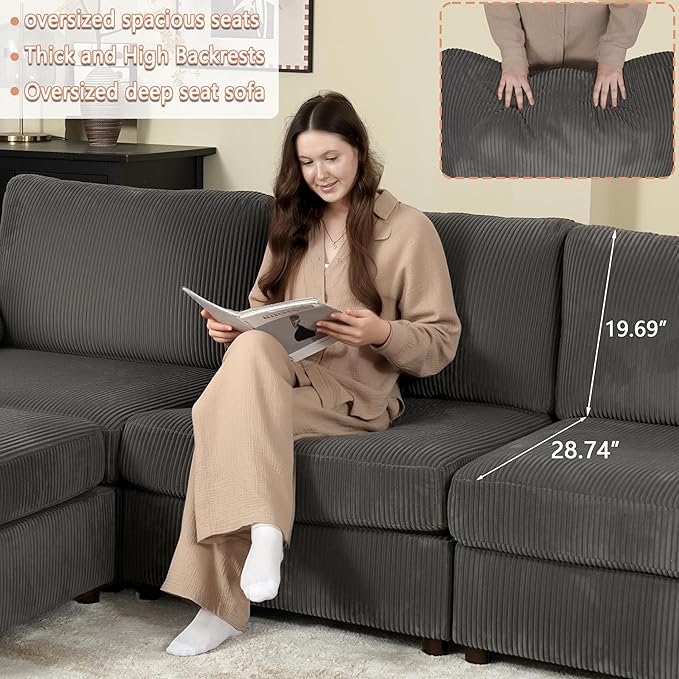EASE MOOSE Sectional Modular Sofa,Oversized U Shape Sectional Couch Wide Deep Seat Modular Cloud Couch,Dark Grey