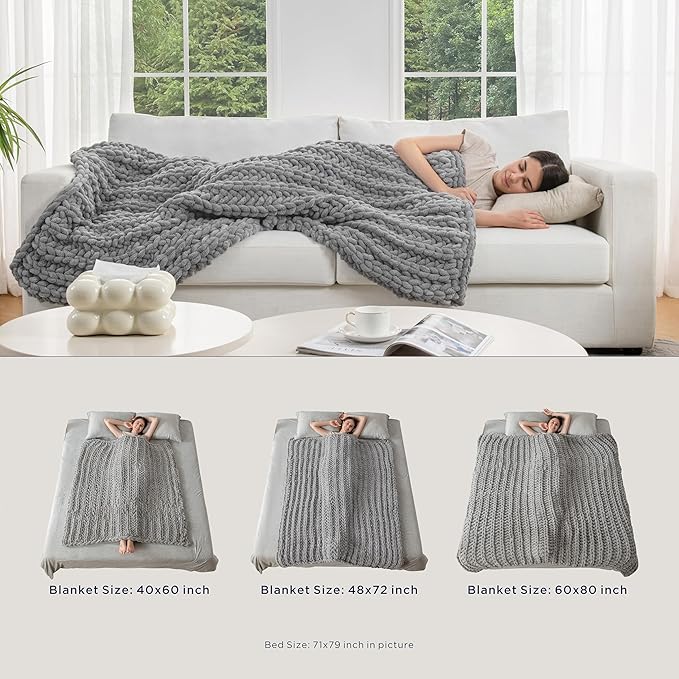 Maetoow Handmade 10 lb Soft Knitted Weighted Blanket, 40 x 60 in Breathable Chunky Knit Gravity Blanket Throw, Home Decor for Sofa Couch Bed, Light Grey