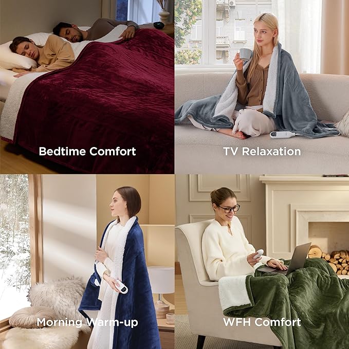 Bedsure Heated Blanket Throw Blanket - Fast Heating Electric Blanket, Soft Flannel Heated Throw with 4 Time Settings, 6 Heating Settings, Warm Gifts for Grandma (50x60 inches, Cream)