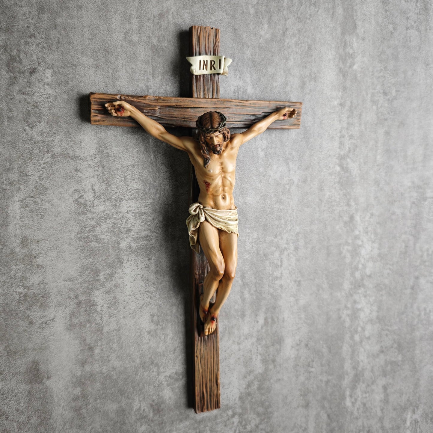 BC Catholic Crucifix Wall Cross, Jesus Christ Inspirational Home Décor, Religious Devout Gift, 10"H, Renaissance Sculpture Handmade by Buildclassic