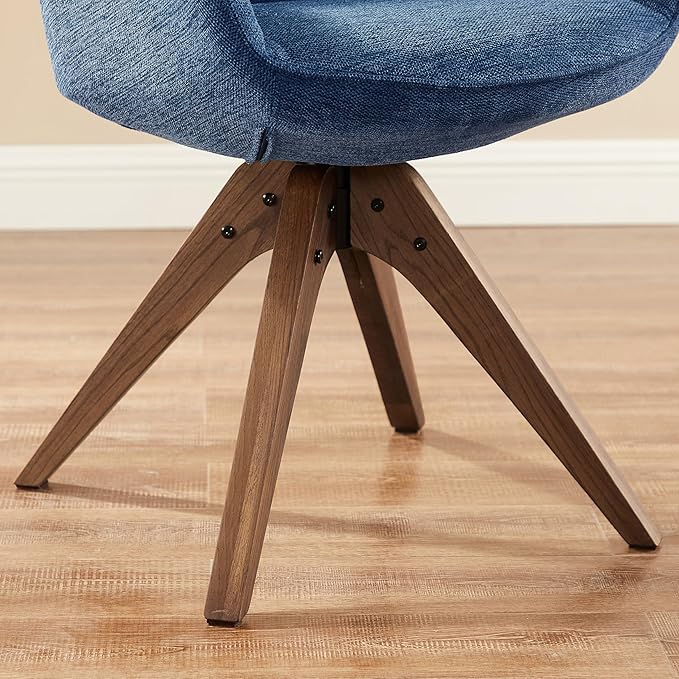 Art Leon Dining Chair, Mid Century Modern Fabric Upholstered Swivel Dining Room Chair with Wood Legs, Leisure Side Chair with Arms for Living Room, Sky Blue