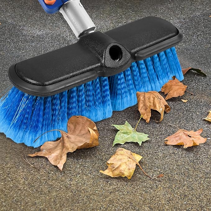 20 FT Exterior House Cleaning Brush Set with 5-12 Foot Telescoping Extension Pole, Soft Scrub Car Wash Brush, Medium Bristle Cleaning Brush and Window Squeegee & Washer
