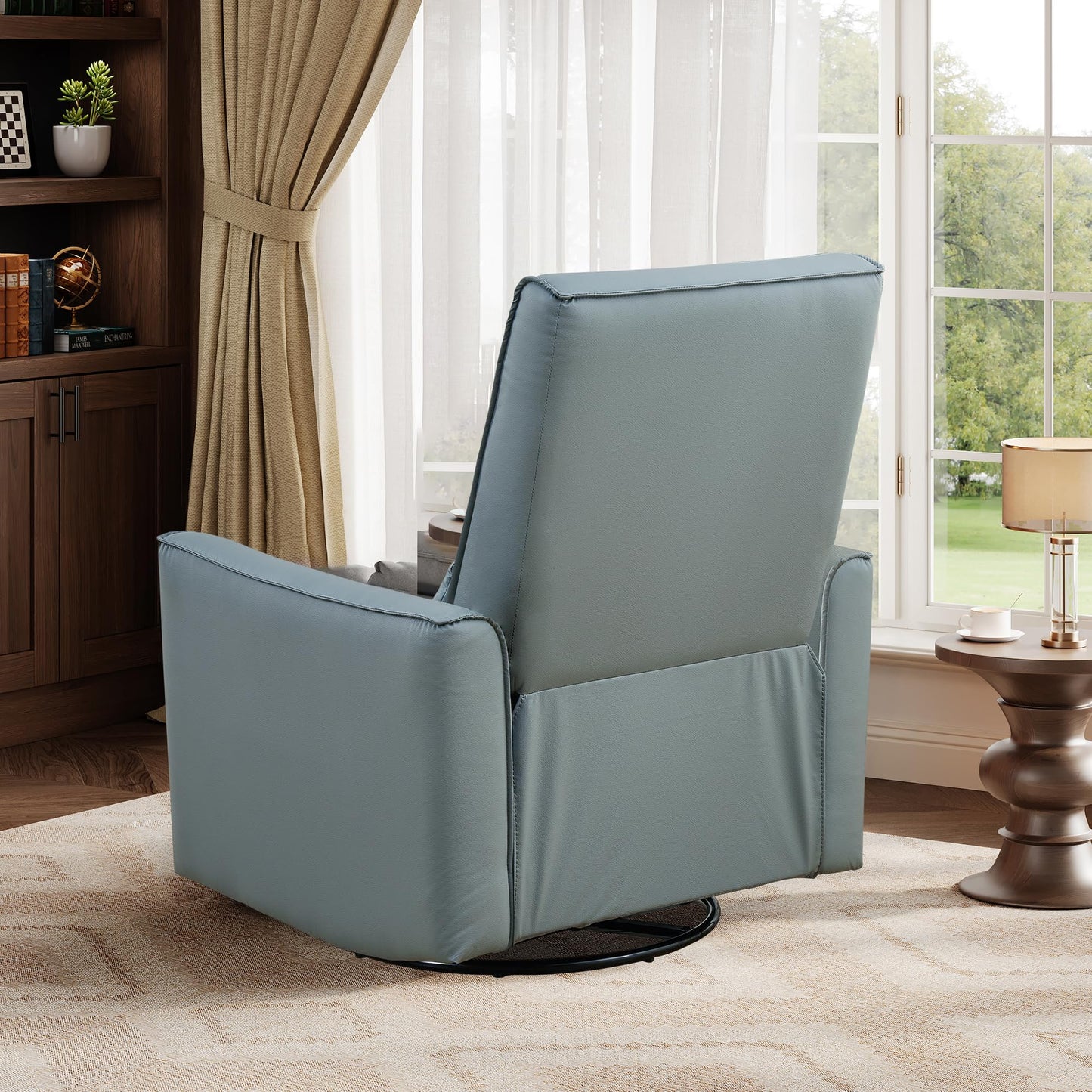 IDEALHOUSE Swivel Rocking Nursery Recliner Chair Rocker Recliner Glider Deep Seat PU Leather Sofa Chair with high Backrest for Nursery, Living Room, Bedroom & Home Movie Theater (Gray)