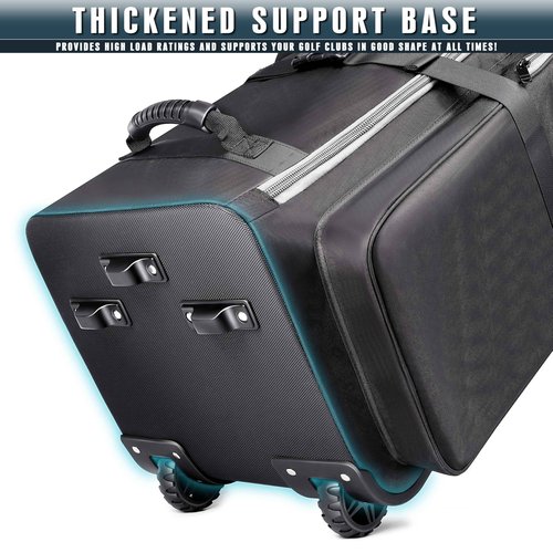 CHAMPKEY Premium Soft-Padded Golf Travel Bag with Anti-Impact Support System - 1200D Oxford Fabric Golf Travel Cover (Travel Bag with Black Support Rod)