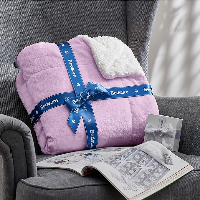 Bedsure GentleSoft Sherpa Fleece Throw Blanket Twin Size for Couch - Thick and Warm Throw for Girls and Women, Soft Fuzzy Plush Twin Blanket for Winter, Non-Heated, Lilac, 60x80 Inches