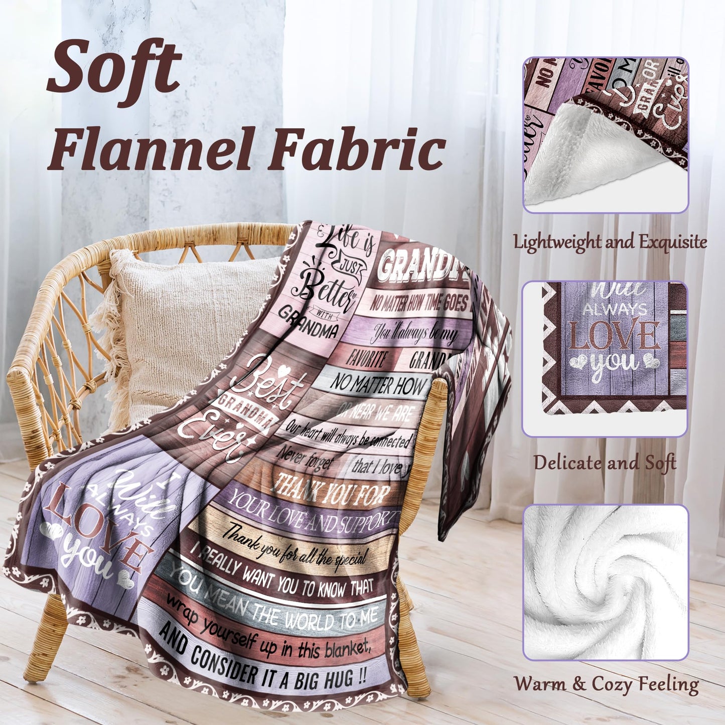 Keeinow Grandma Gifts, Grandma Birthday Gifts, Great Gift for Grandmas from Granddaughter, Happy Mothers Day for Grandmas Throw Blanket 50"x60"
