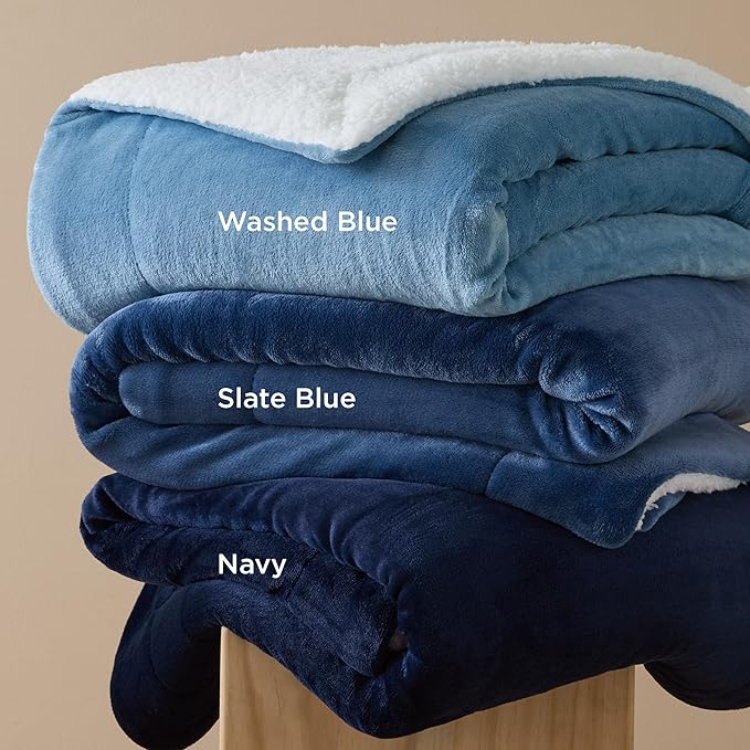 Bedsure GentleSoft Sherpa Fleece Oversized Cal King Blankets for Bed - Thick and Warm Throw for Women and Men, Soft Fuzzy Plush Large Blanket for Winter, Non-Heated, Navy, 112x98 Inches