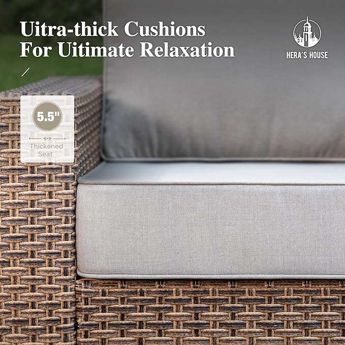 HERA'S HOUSE Patio Furniture Conversation Set, Outdoor Swivel Wicker Chairs with 4.92" Widened Armrest, 6 Pieces Deep Seating Rattan Sofa with 5.5" Gray Cushions for Deck Garden Yard