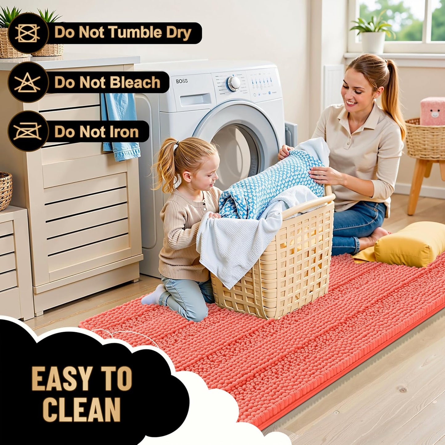 OLANLY Thick Bathroom Rugs 30x20, Extra Soft Absorbent Chenille Striped Bath Rugs, Rubber Backing, Machine Wash Dry, Bath Mats for Bathroom Floor, Tub and Shower, Home Decor Accessories, Coral