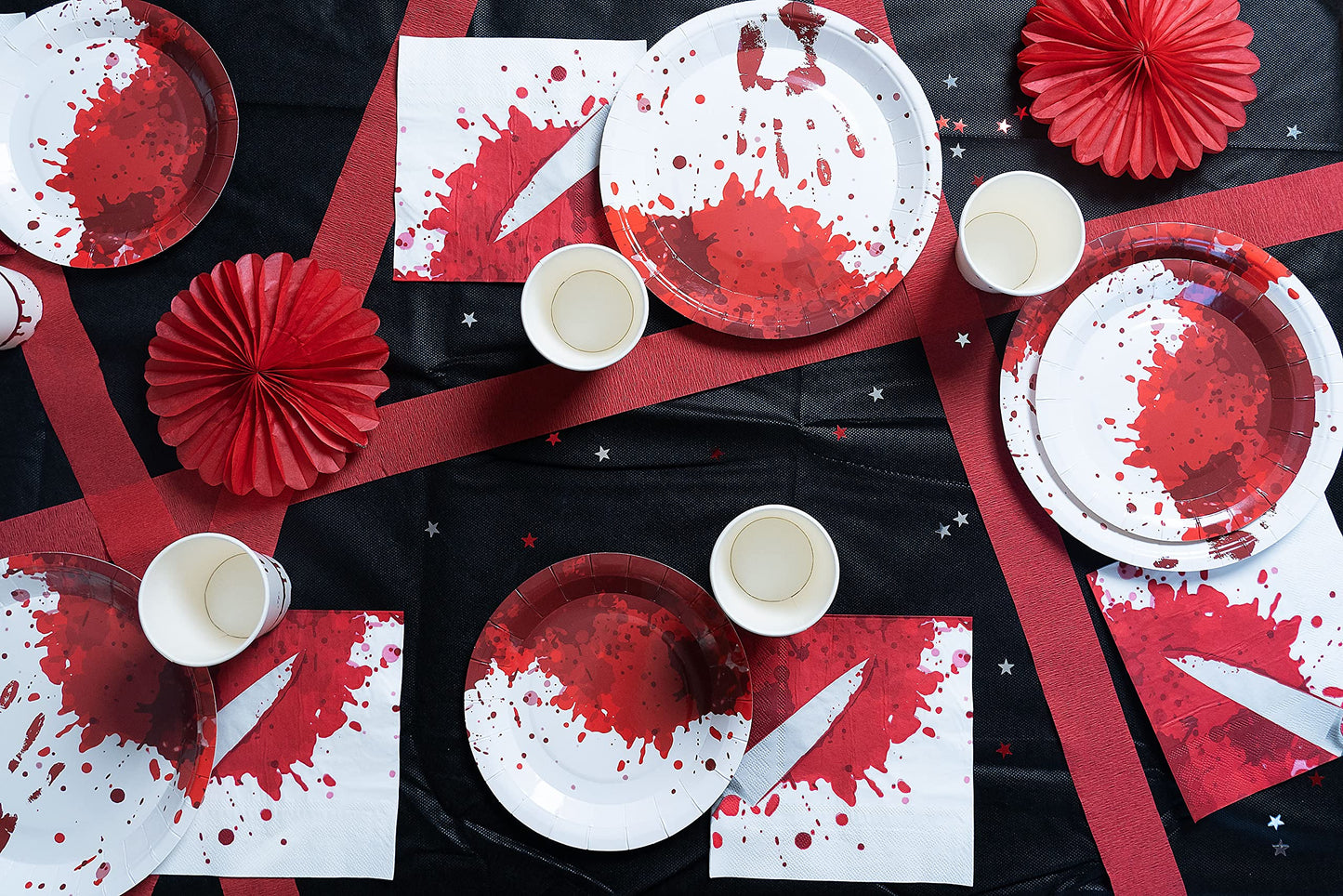 Bloody Halloween Tableware Pack: Disposable Paper Plates, Napkins and Cups Set for 20