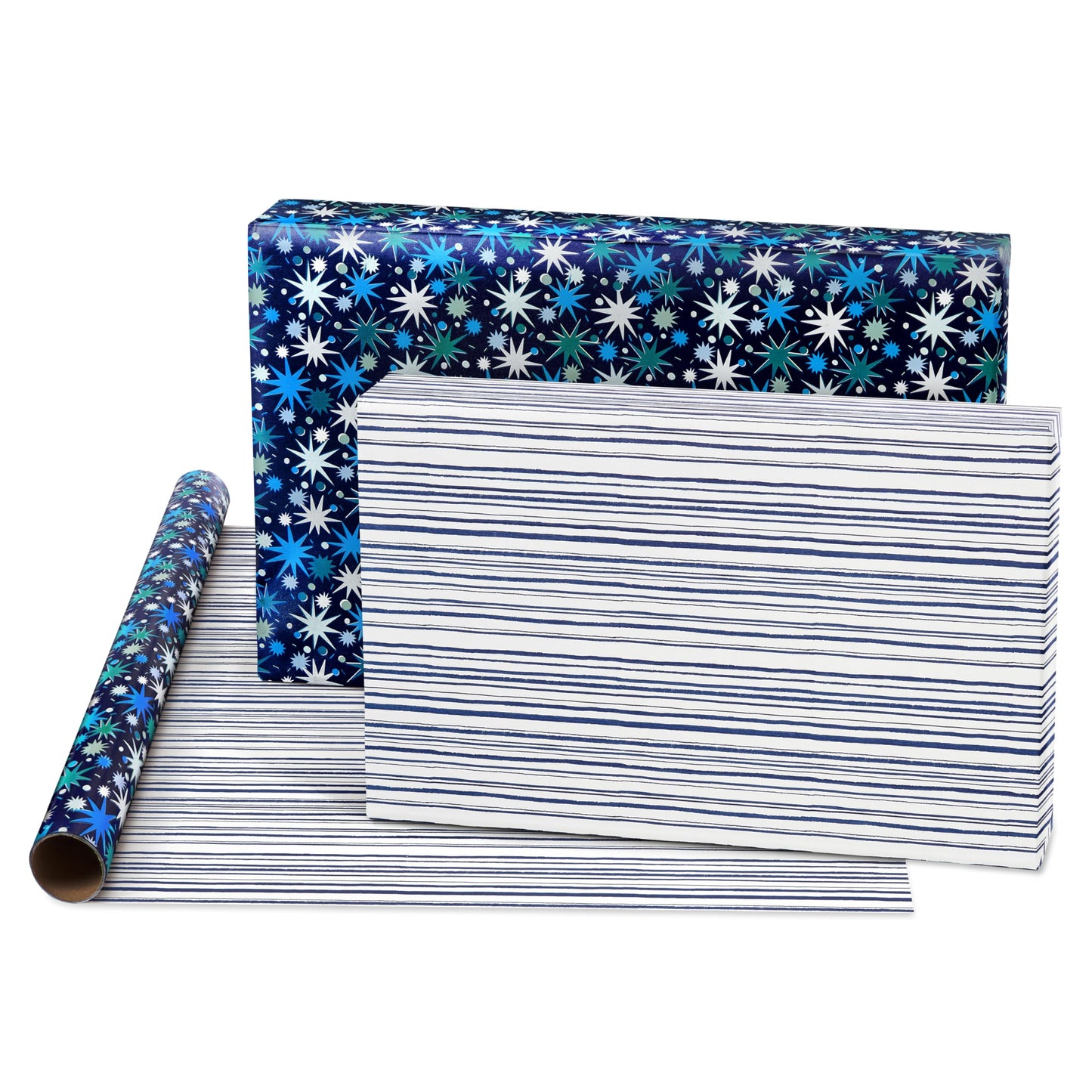 American Greetings 160 sq. ft. Reversible Wrapping Paper Bundle for Birthdays, Baby Showers and All Occasions, Balloons, Blue Polka Dots and Plaid (4 Rolls, 30 in. x 16 ft.)