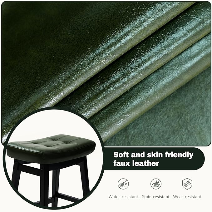 RNKSFX Counter Height Bar Stools Set of 3 for Kitchen Counter Farmhouse Modern Barstools with Faux Leather Upholstered Backless Seat and Solid Wood Legs 24 inch Bar Chairs, Green + Black