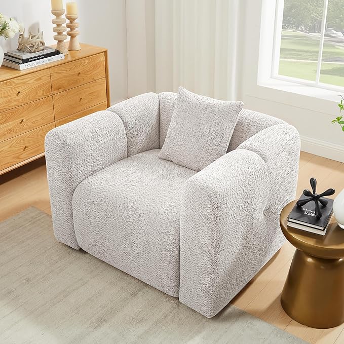VANOMi Modular Sectional Sofa Set Oversized Cloud Couch with 95" Sofa & 42" Armchairs Living Room Furniture Set Boucle Upholstered Oversized Couch with Pillows Light Khaki 2 Sofas+1 Chair