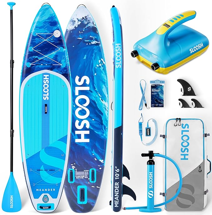 SLOOSH 10'6" Inflatable SUP & Electric Pump Bundle – Stable Paddle Board Kit with EVA Deck, 20 PSI Fast Pump, Kayak Paddl...