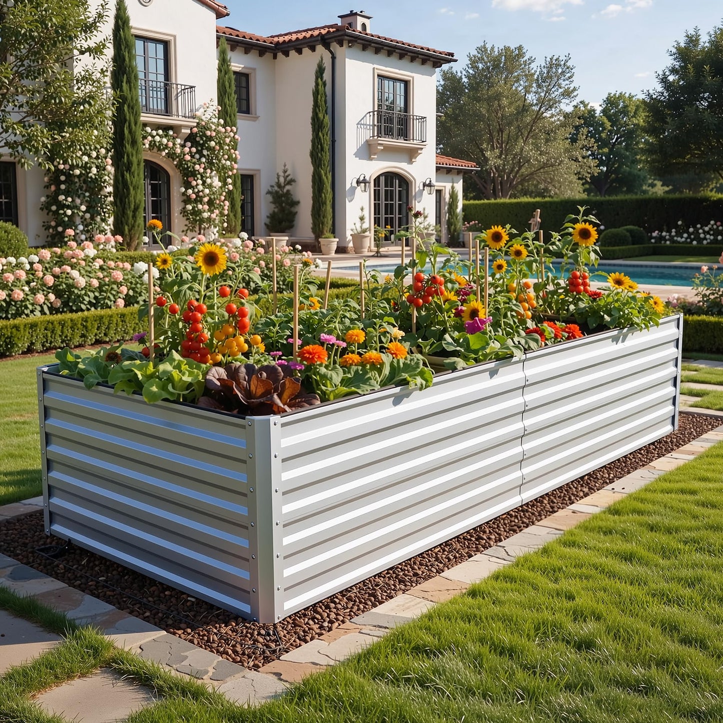 YITAHOME 8x4x2ft 2pcs Large Raised Garden Bed, Galvanized Metal Planter Box with Gloves, Ground Nails, Support Rod & Safety Rubber, Outdoor Above Ground Planters for Plants Vegetables Flowers, Silver