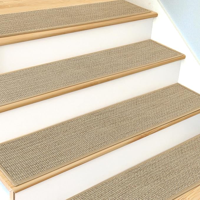 Stair Treads Non Slip for Wooden Steps Indoor 9" x 30" 4 Pack Extra Wide Stair Tread Carpet Stairs Runner, Step Pads with Reusable Adhesive for Dogs Kids Elders, Machine Washable, Beige