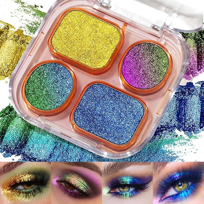 UCANBE Multichrome Chameleon Eyeshadow Makeup Palette, 4 Colors Holographic Metallic Glitter Eye Shadow Pallet, High Pigme...
