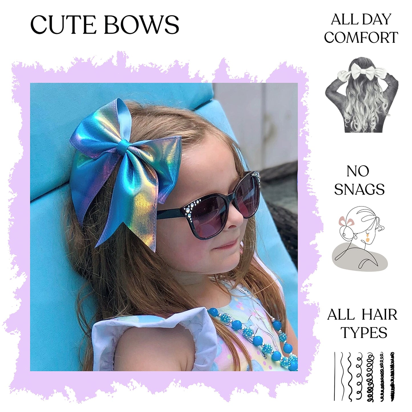 FROG SAC 4pcs Tie Dye Mermaid Hair Bows for Girls, Large Cheer Bow For Kids, Sparkly Cute Little Girl Hair Accessories, 6 Inches