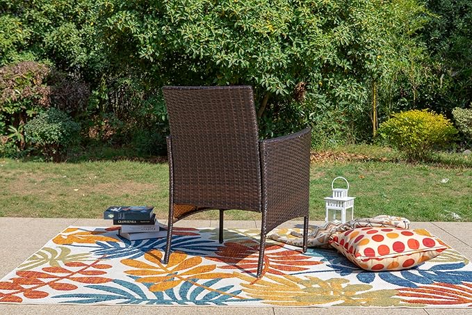 MFSTUDIO Patio Rattan Outdoor Wicker Chairs Set of 2, Woven Brown Wicker Patio Rattan Dining Chairs Set of 2 with Cushions, Oversized Seat 4 Patio Dining Chairs for Outdoor Table, 330lbs