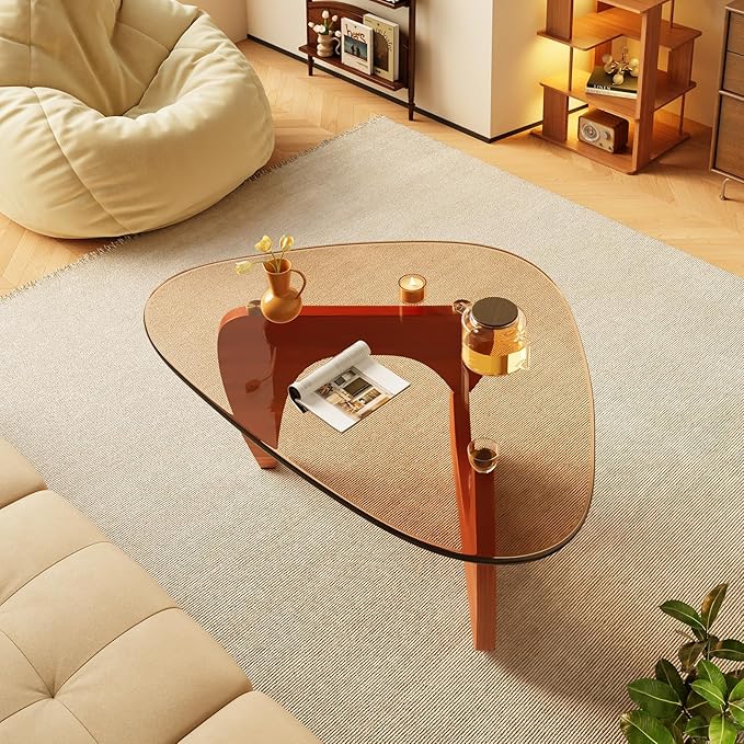 LUCKIIA Coffee Tables Glass Small Farmhouse Coffee Table Mid-Century Modern Wood Center Table for Living Room, Walnut Brown, 36 Inch
