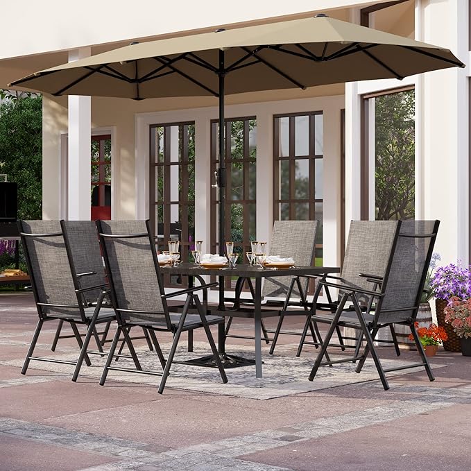 PHI VILLA Outdoor Patio Folding Chairs Set of 6, Portable Patio Dining Chairs with Adjustable Backrest for Outside, Garden, Lawn & Yard, No Assembly, Grey