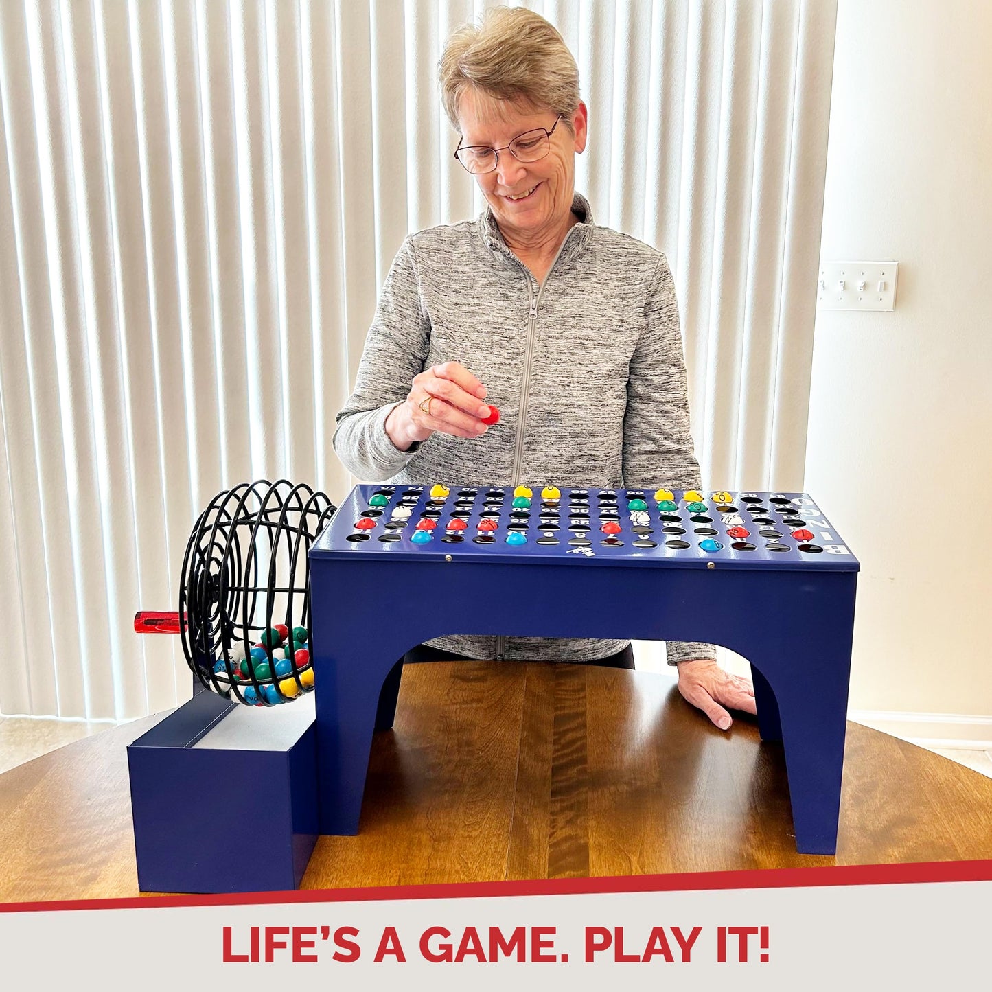 MR CHIPS Bingo Game Deluxe Set with Cage, 7/8 Inch Balls and Master Board All-in-One Table Top Professional Machine