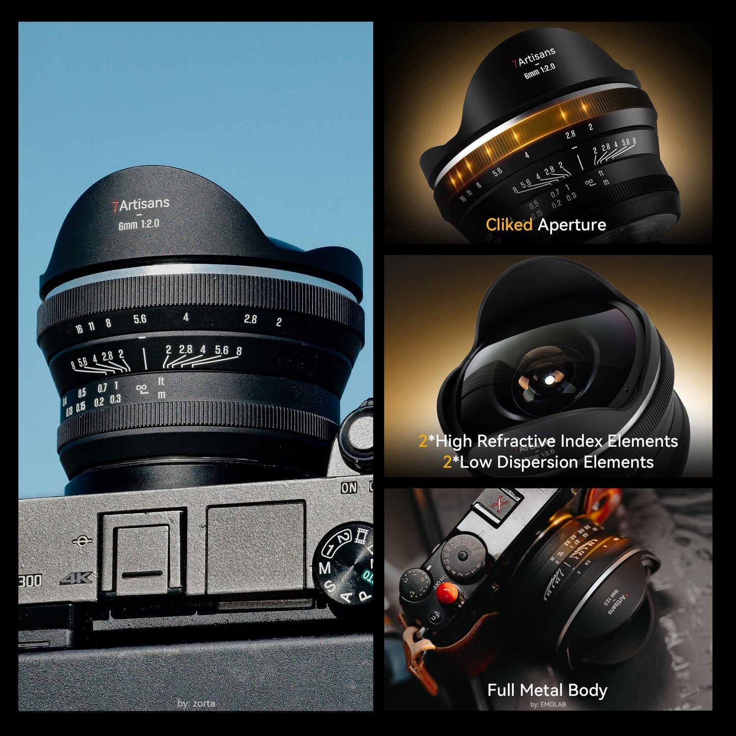 7artisans 6mm F2.0 APS-C Fisheye Ultra Wide Angle 220° Manual Focus Prime Lens Compatiable for Sony Mirrorless Cameras A6000/A5000/A3000/Nex Series a6700 nex-5t nex-3n nex-6 nex-5r nex-5n