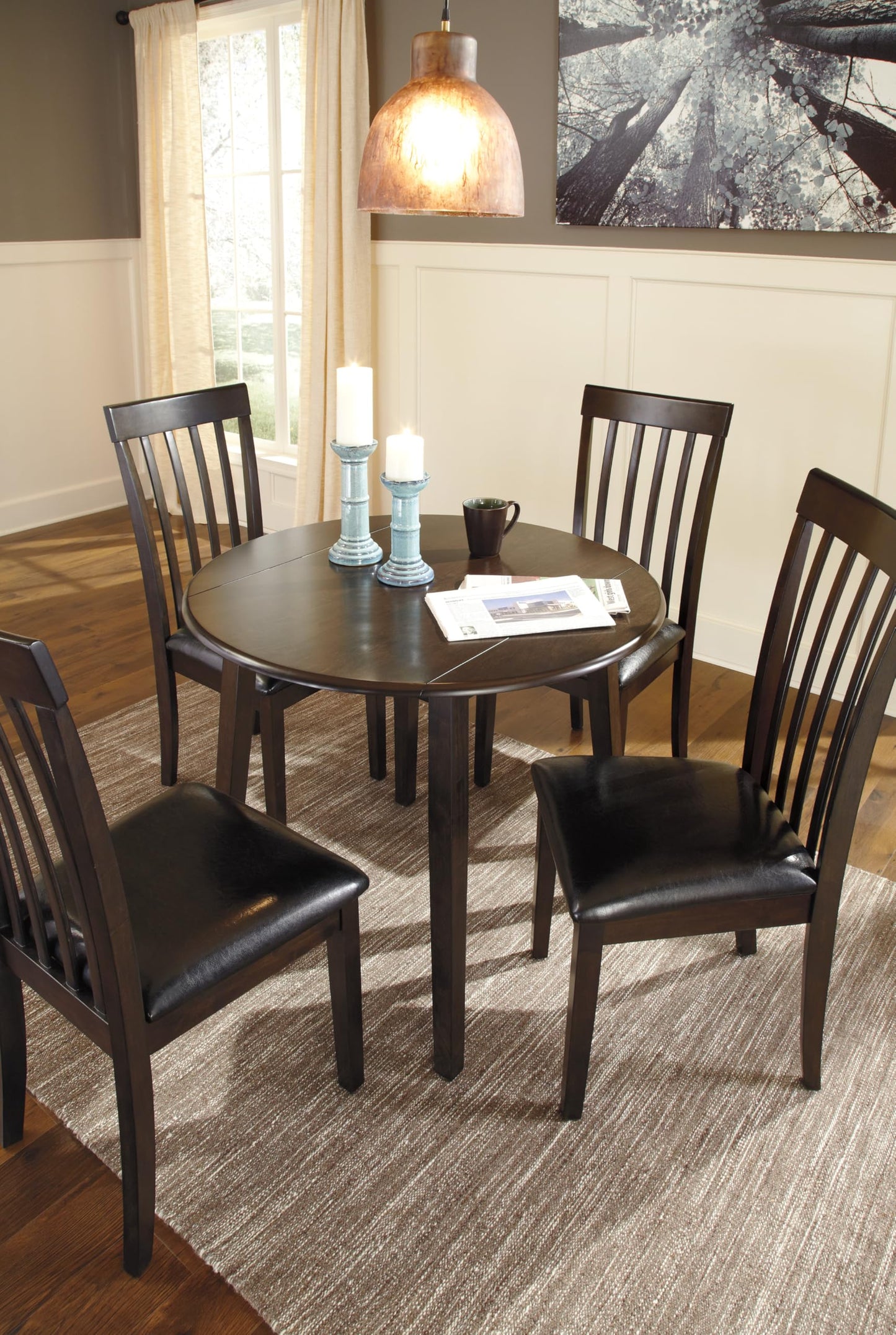 Signature Design by Ashley Hammis Round Dining Room Drop Leaf Table, Dark Brown