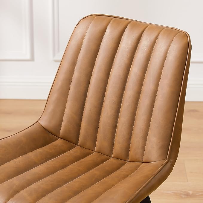 Art Leon Swivel Dining Chairs Set of 2, Mid Century Modern Kitchen Dining Room Chairs, Upholstered Faux Leather Armless Side Chair with Wood Legs for Living Room Bedroom, Yellow Brown
