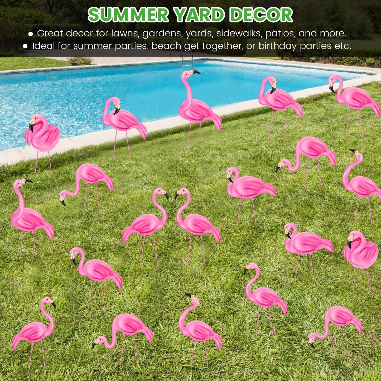 Subacy 20 PCS Pink Flamingo Yard Signs with 40 Stakes Summer Beach Flamingo Lawn Sign 10 Styles Tropical Yard Lawn Patio Decorations Party Supplies(Normal)