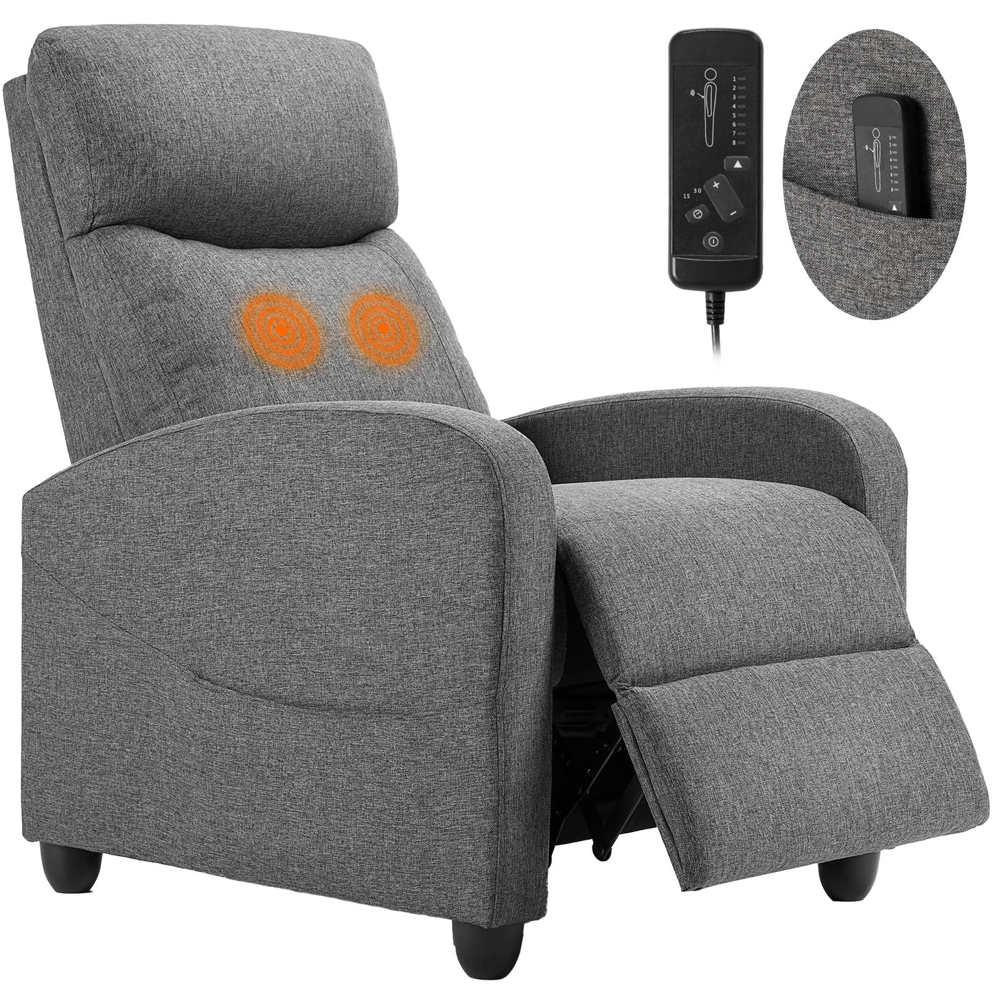 Sweetcrispy Massage Recliner Chair for Adults, Adjustable Home Theater Seating with Lumbar Support for Living Room, Modern Fabric Reclining, Cool Gray