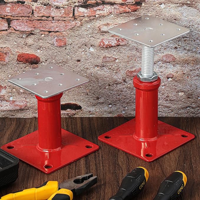 Yaocom 4 Pcs Adjustable Jack Post, 4.3-7 Height Range, Basement Floor House Screw Jacks for Lifting Joist Beam Brace for Cellar Ceiling, Center Point Load Capacity 11023 Lbs, Red