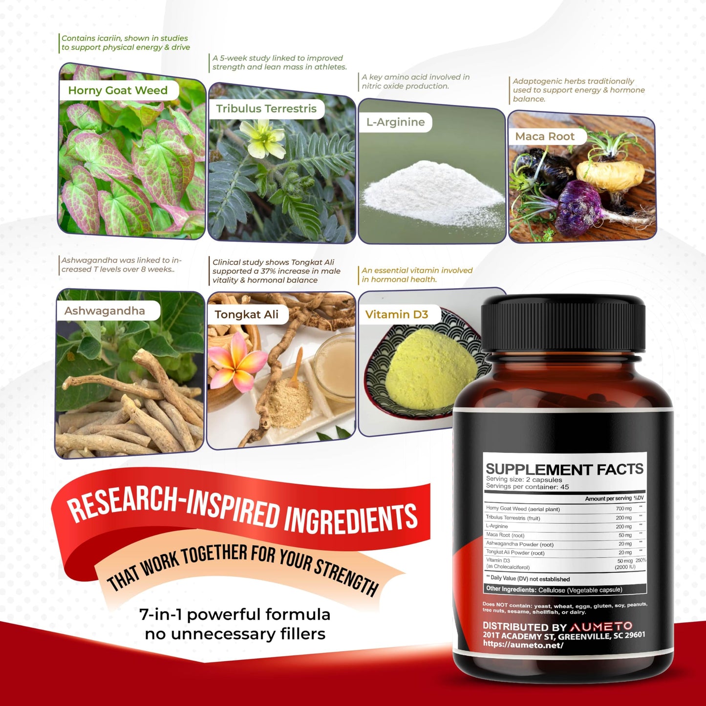 Aumeto Vitality & Wellness Support for Men with Tribulus, Tongkat Ali, Maca Root, L-Arginine & Vitamin D3 – 90 Capsules