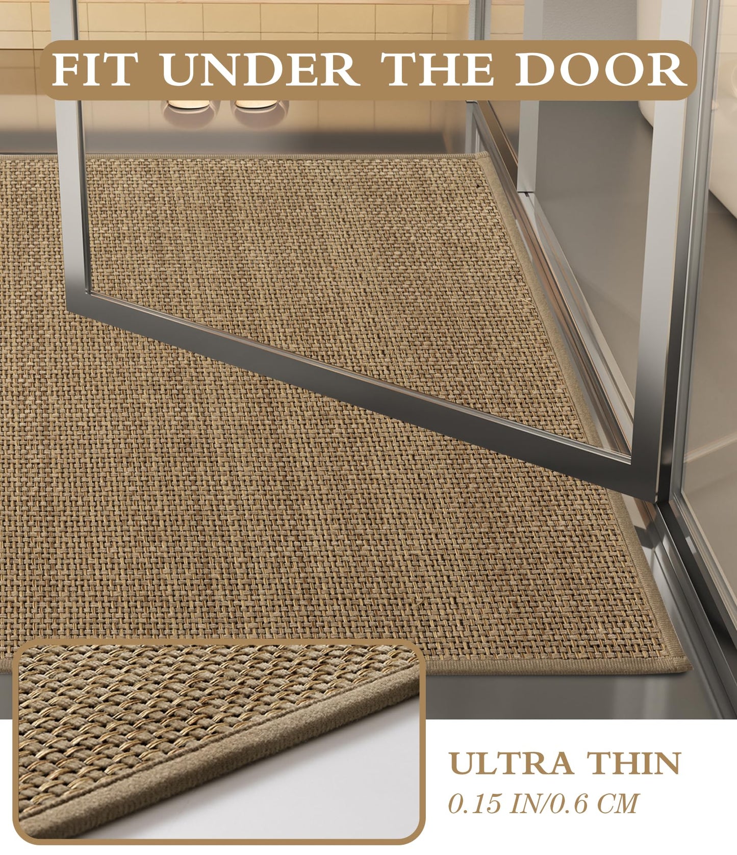 YIHOUSE Bathroom Rugs Mat 17x24- Small Non Slip Bath Mat Quick Dry Absorbent, Thin Bathroom Rugs Fit Under Door, Neutral Easy Jute Beige 17"x24"