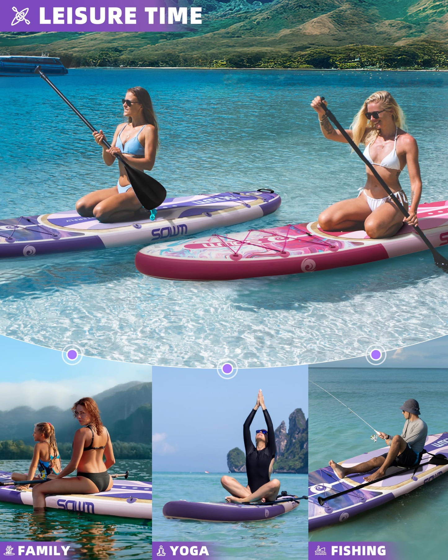 SOWM Inflatable Paddle Boards 11'x33'' with Sup Accessories, Stand Up SUP Paddle Board Inflatable for Adults Youth, Extre Wide & Non-Slip Deck Design Sup of All Skill Levels