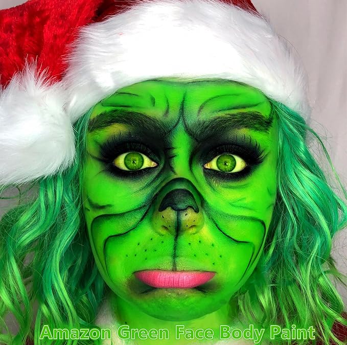 Go Ho Amazon Green Face Body Paint Washable(2.37oz/pc),Water Based Cream Body Paint,Green Accessories,Halloween Costumes Cosplay SFX Fiti Goblin Gamora Beast Boy Makeup