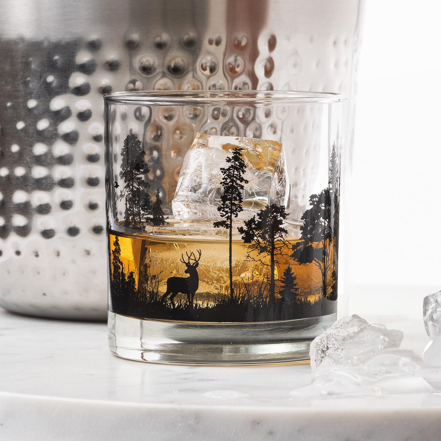 Black Lantern Whiskey Glasses - Unique Themed Cocktail & Everyday Use Drinking Glasses, Perfect for Outdoor Enthusiasts & Nature Lovers - (One 11oz. Glass) Forest Animal Design