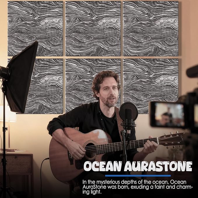 EVENRISING Acoustic Wall Panels 6 Pack, 24"x24"Decorative Art Soundproof Panels, Sound Absorbing Self-Adhesive Panel, Acoustic Treatment for Studio, Home Theater, Office (Ocean AuraStone)