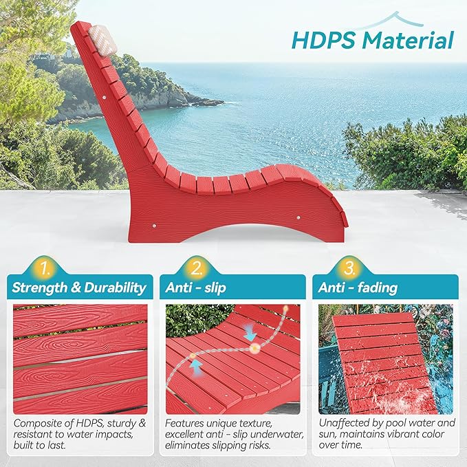 Homenjoy HDPS Pool Lounge Chairs, Use in Pools Lounge Chairs up to 10-Inches of Water, Chaise Chairs with Headrest, Lounge Chair Outdoor, Fade-Resistant Pool Lounger for Deck