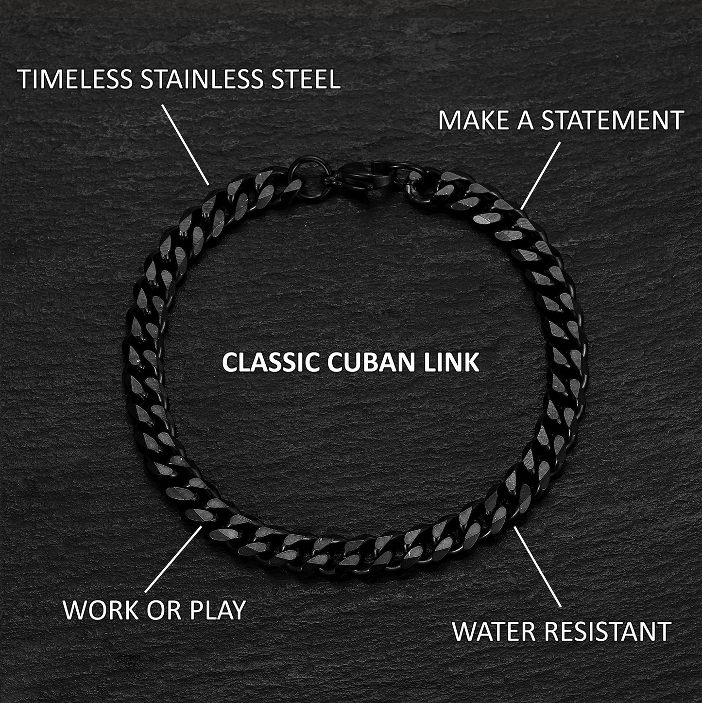 Love You This Much To My Twin Brother 316L Surgical Steel 5mm Cuban Bracelet | Meaningful Gifts for Your Twin Brother | Twin Bro Gifts (Titan Black)