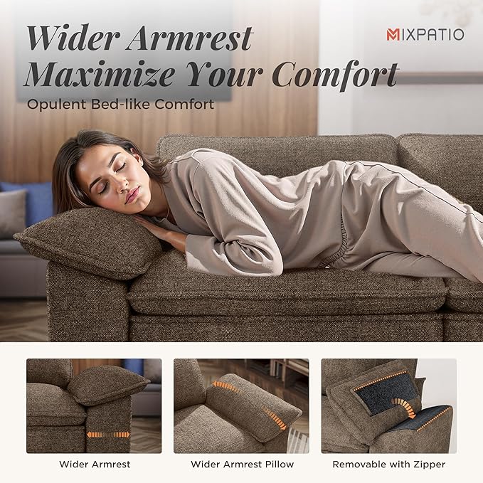 87-Inch L Shaped Sectional Sofa with Cloud Cushions, Deep Seat Modular Couch Set w/ 3 Seats & 1 Ottomans, Removable Arms, Plush Chenille Upholstery for Living Room, Apartment - Taupe