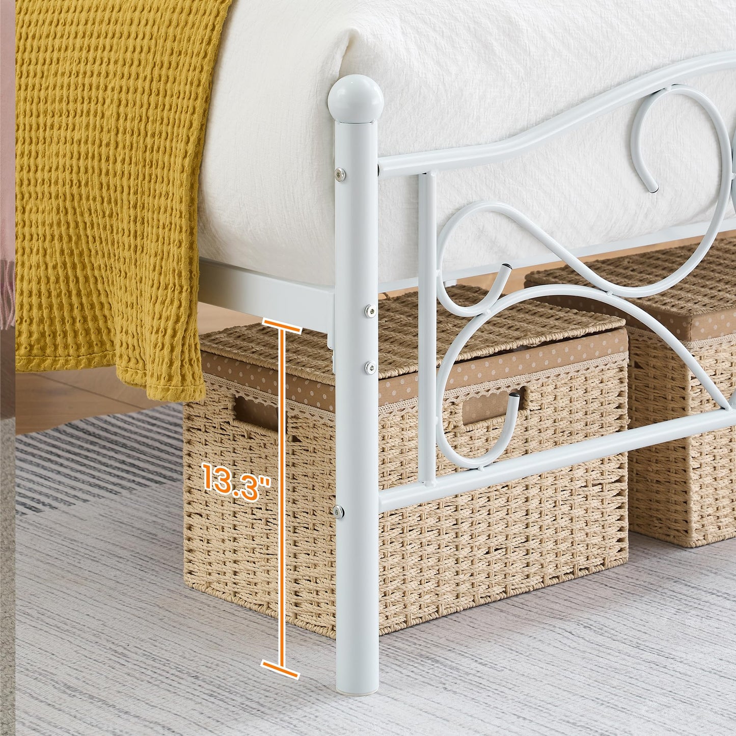 Garvee Twin Bed Frames, Twin Size Bed Frame with Headboard, Heavy Duty Mattress Foundation with Steel Slats Support, No Box Spring Needed, White